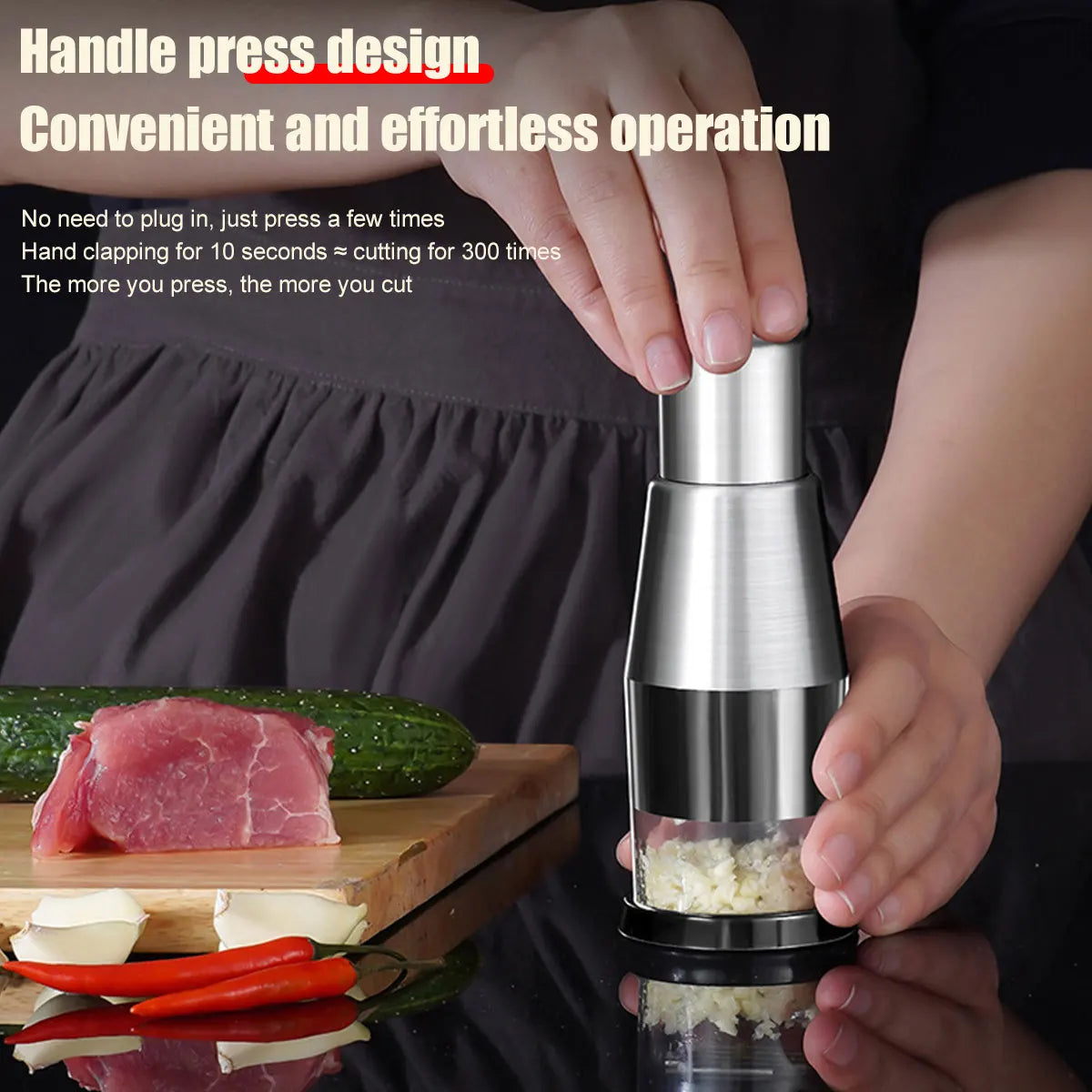 Stainless Steel Manual Garlic Press – Handheld Push-Type Garlic Chopper & Crusher 